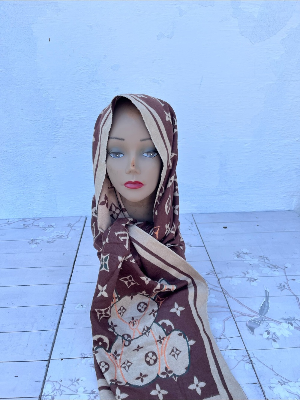 Brown Floral Patterned Scarf
